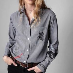 Zadig & Voltaire Graffiti Button Down Blouse Tay Popeline Jormi Graterol Medium